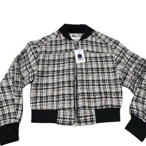 Walter Baker Raina Short Zip Jacket XS Montauk Tweed Black/White NWT MSRP $248